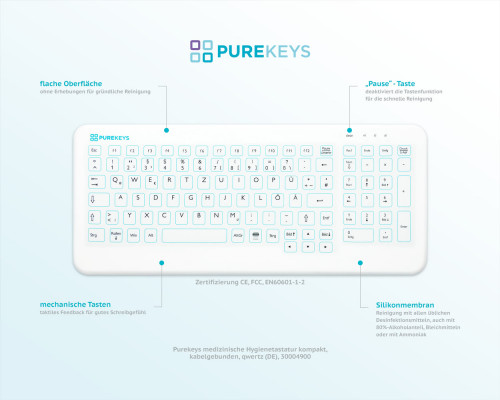 Purekeys medizinische Tastatur qwertz Aufsicht