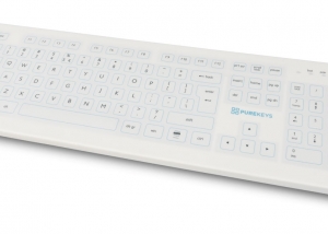 Bilder - kabellose Purekeys Hygienetastaturen 1 Schrägansicht kabellose Purekeys Hygienetastatur